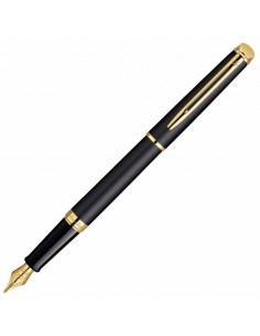 Waterman Hémisphère Fountain Pen, Matte Black with 23k Gold Trim, Fine Nib with Blue Ink Cartridge, Gift Box