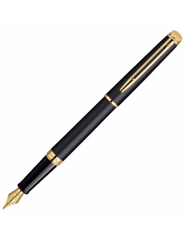 Waterman Hémisphère Fountain Pen, Matte Black with 23k Gold Trim, Fine Nib with Blue Ink Cartridge, Gift Box