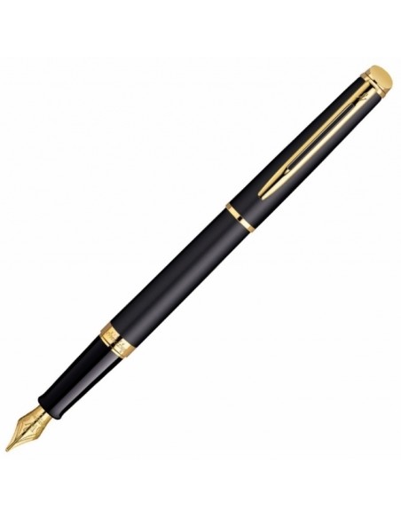 Waterman Hémisphère Fountain Pen, Matte Black with 23k Gold Trim, Fine Nib with Blue Ink Cartridge, Gift Box