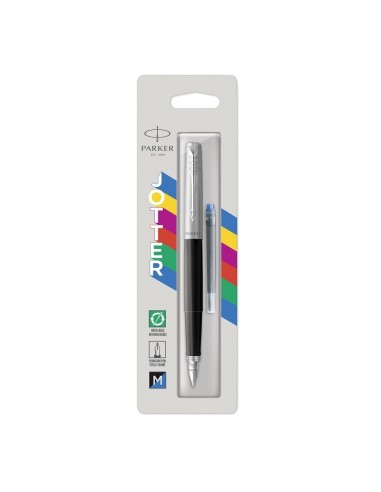 Parker Jotter Originals Fountain Pen, Classic Black Finish, Medium Nib, Blue & Black Ink