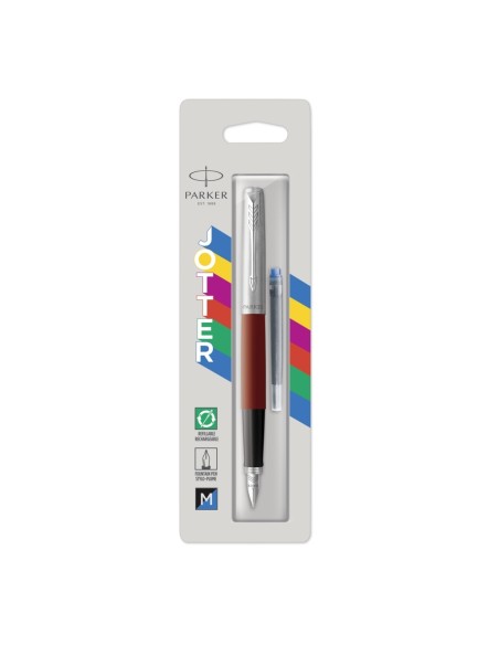 Parker Jotter Originals Fountain Pen, Classic Red Finish, Medium Nib, Blue & Black Ink