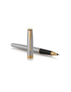 PARKER Sonnet Rollerball Pen, Stainless Steel with Gold Trim, Fine Point Black Ink (1931506)
