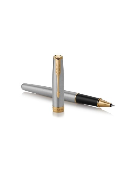 PARKER Sonnet Rollerball Pen, Stainless Steel with Gold Trim, Fine Point Black Ink (1931506)