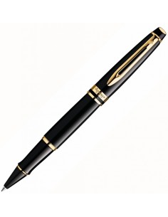 Waterman Expert Rollerball Pen, Gloss Black with 23k Gold Trim, Fine Point with Black Ink Cartridge, Gift Box