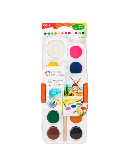 Watercolor Painting 12 colors, φ28mm, white color φ40mm ASST.