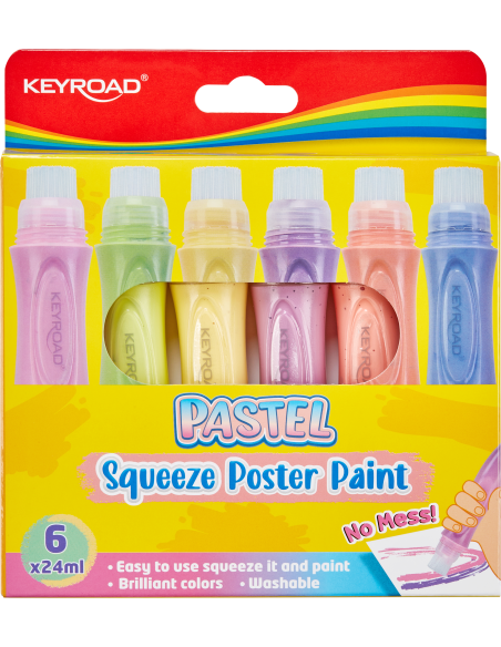 6 pastel colors squeeze poster paint brush pen