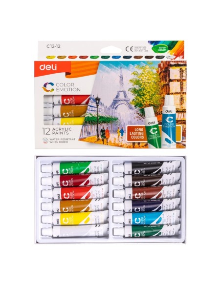 Akrüülvärvid DELI 12-värvi 12ml tuubis