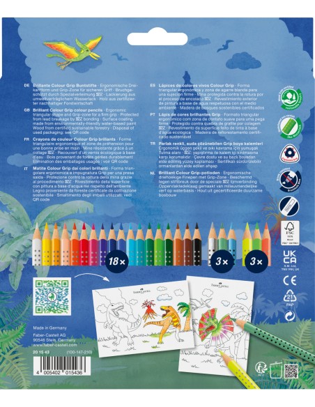 Värvipliiatsid Faber-Castell Colour Grip Dinosaurus 18+6-värvi