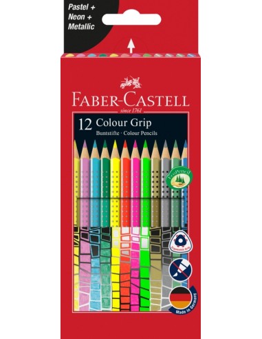 Faber-Castell Colour Grip colour pencil, cardboard wallet of 12 with  special colours neon, metallic, pastel