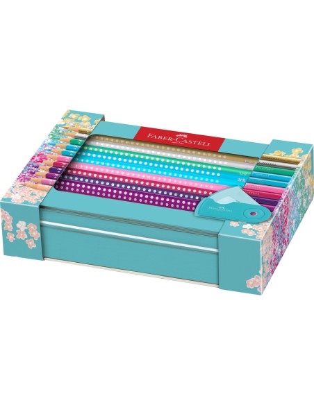Faber-Castell Sparkle colour pencil tin with 20 Sparkle colour pencils and 1 Sleeve Mini sharpening box