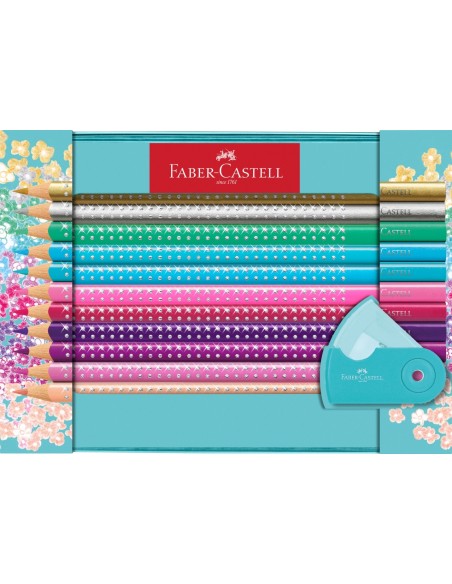 Faber-Castell Sparkle colour pencil tin with 20 Sparkle colour pencils and 1 Sleeve Mini sharpening box