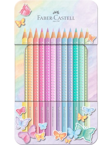 Värvipliiatsid Faber-Castell Sparkle 12-värvi pastell metallkarbis