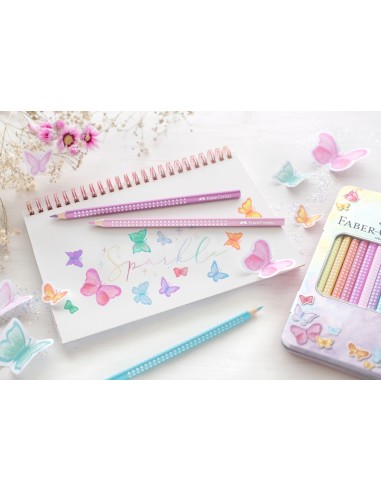 Värvipliiatsid Faber-Castell Sparkle 12-värvi pastell metallkarbis