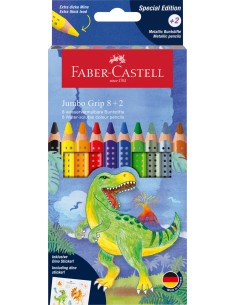 Akvarellpliiatsid Faber-Castell Jumbo grip Dinosaurus 8+2 värvi