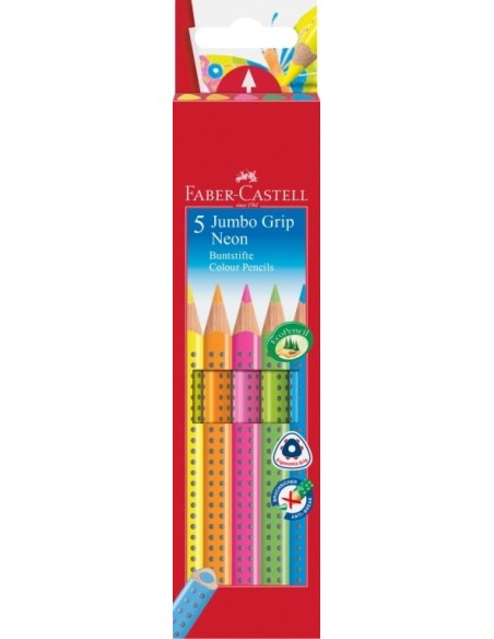 Faber-Castell Jumbo Grip neon colour pencil, cardboard wallet of 5