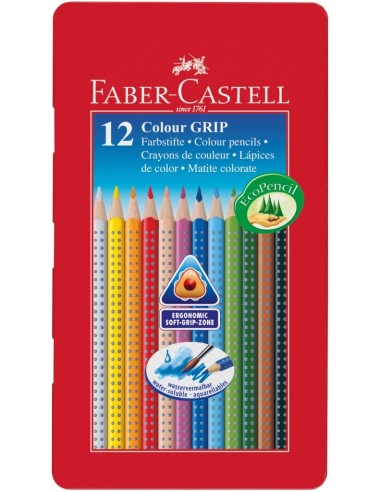 Värvipliiatsid Faber-Castell Grip 2001 12-värvi metallkarbis