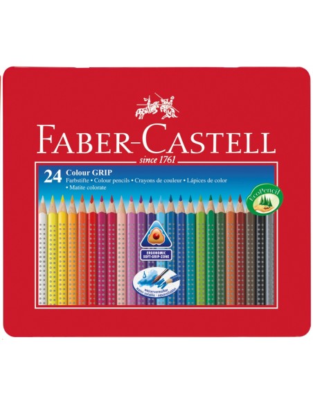 Värvipliiatsid Faber-Castell Grip 2001 24-värvi metallkarbis