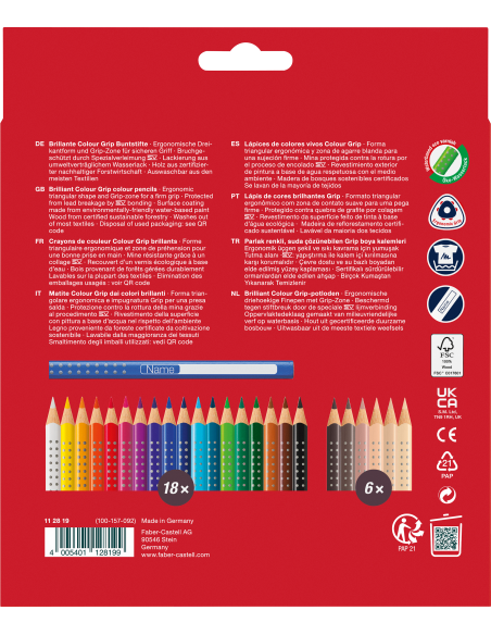Värvipliiatsid Faber-Castell Colour Grip 18-värvi +6 nahatooni