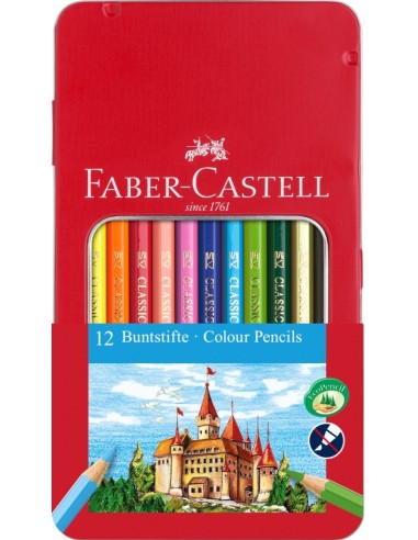 Värvipliiatsid Faber-Castell Knights 12-värvi metallkarbis aknaga