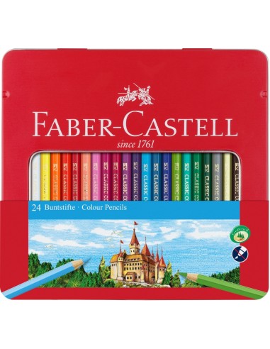 Värvipliiatsid Faber-Castell Knights 24-värvi metallkarbis aknaga
