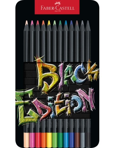 Värvipliiatsid Faber-Castell Black Edition 12-värvi metallkarbis