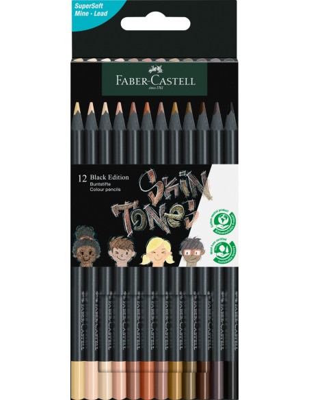 Värvipliiatsid Faber-Castell Black Edition 12-värvi nahavärvid