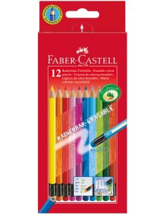 Värvipliiatsid Faber-Castell 12-värvi, värviliste kustukummidega