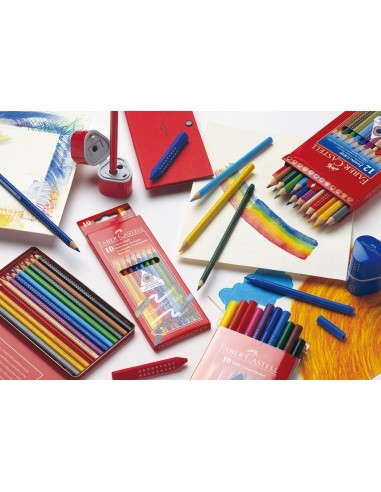 Värvipliiatsid Faber-Castell Grip 2001 10-värvi, kolmkandilised värviliste kustukummidega