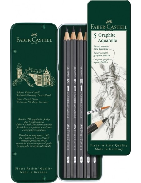 Faber-Castell Graphite Aquarelle artists´ pencil, tin of 5, HB, 2B, 4B, 6B, 8B