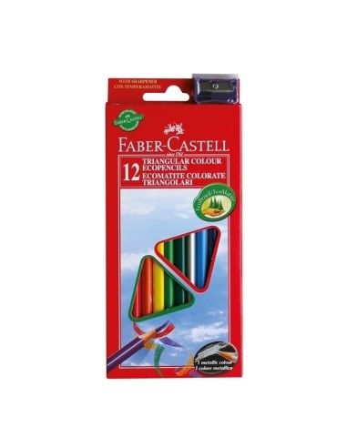 Faber-Castell Jumbo Triangular Junior colour pencils, cardboard wallet of 12 with sharpener