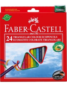 Faber-Castell Jumbo Triangular Junior colour pencils, cardboard wallet of 24 with sharpener