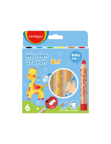 6pcs 3 in 1 wooden wax caryon pencil/box