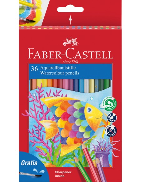 Akvarellpliiatsid Faber-Castell Fish/Kala 36 värvi+pintsel