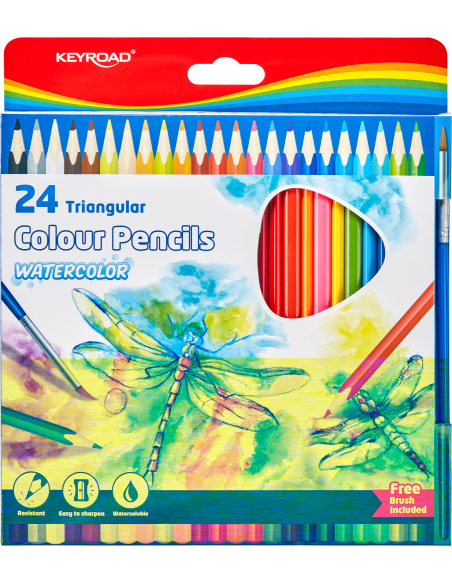 24 water-soluble coloring pencil with free brush/set 3.0mm premium lead
