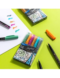 Brush Pen DELI Soft tip grey orange purple brown green blue 2