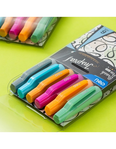 Brush Pen DELI Soft tip grey orange purple brown green blue