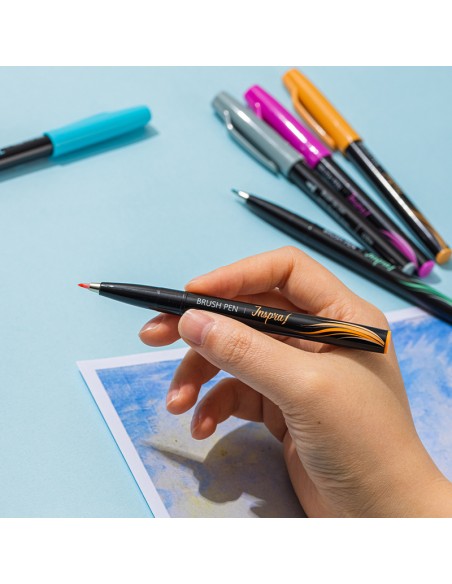 Brush Pen DELI Soft tip grey orange purple brown green blue