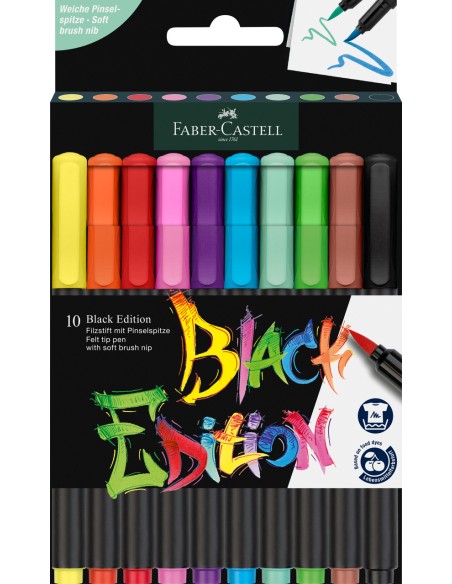 Pintselpliiatsid Faber-Castell Black Edition 10-värvi