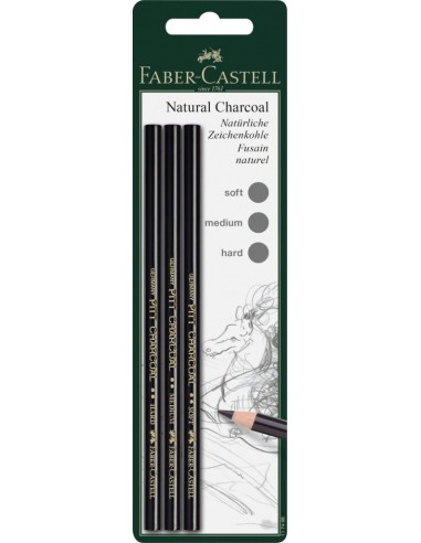 Faber-Castell Pitt natural charcoal pencil, blister card, one of each soft, medium, hard