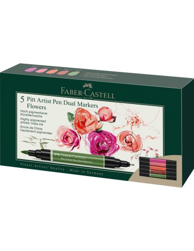 Pintsel-pliiats Faber-Castell Pitt Artist Pen kahepoolsed 5-värvi flowers
