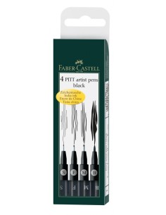 Pintsel-pliiats Faber-Castell Pitt Artist Pen 4tk/pk (S,F,M,B pintsel), must