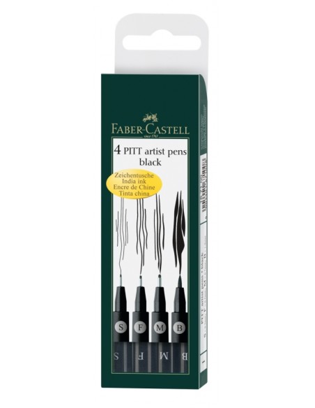 Pintsel-pliiats Faber-Castell Pitt Artist Pen 4tk/pk (S,F,M,B pintsel), must