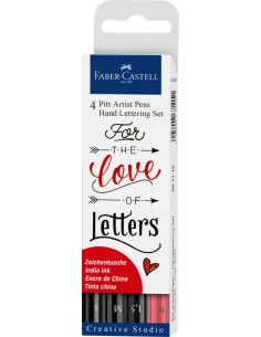 Faber-Castell Pitt Artist Pen India ink pen, wallet of 4 Hand Lettering, black/red