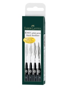 Pintsel-pliiats Faber-Castell Pitt Artist Pen 4tk/pk (XS,S,F,M pintsel), must