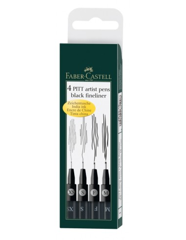 Pintsel-pliiats Faber-Castell Pitt Artist Pen 4tk/pk (XS,S,F,M pintsel), must