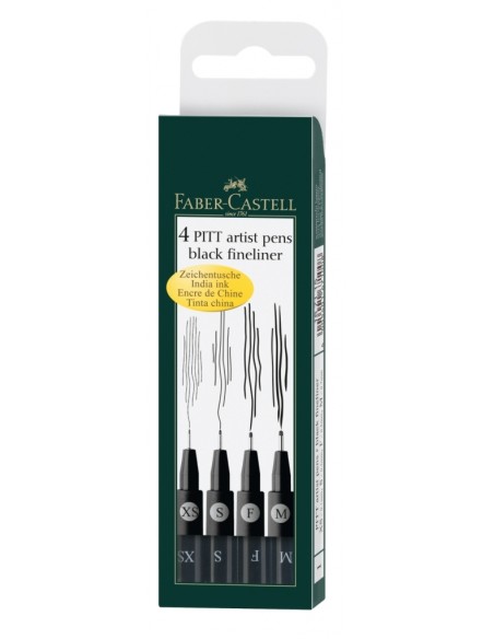 Pintsel-pliiats Faber-Castell Pitt Artist Pen 4tk/pk (XS,S,F,M pintsel), must