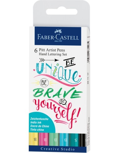 Faber-Castell Pitt Artist Pen India ink pen, wallet of 6 Hand Lettering, Pastel tones