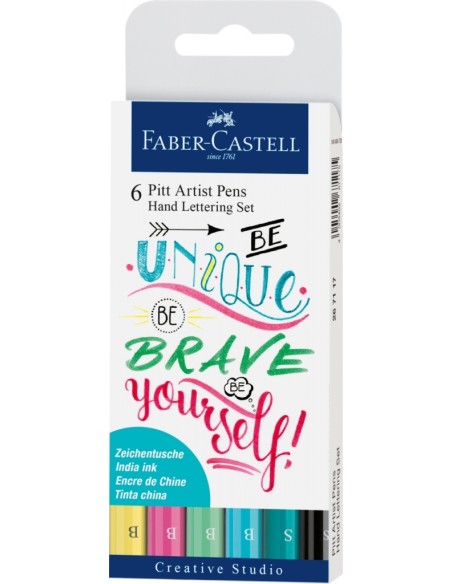 Faber-Castell Pitt Artist Pen India ink pen, wallet of 6 Hand Lettering, Pastel tones