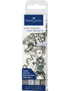 Pintsel-pliiats Faber-Castell Pitt 4-värvi koomiksi komplekt hall