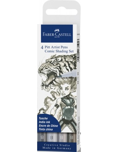 Pintsel-pliiats Faber-Castell Pitt 4-värvi koomiksi komplekt hall